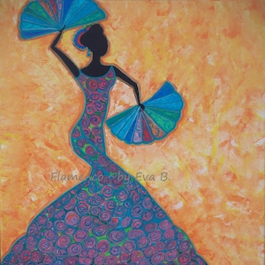 Flamenco Dancer Painting: Colorful Silhouette Art on 16x20 Canvas