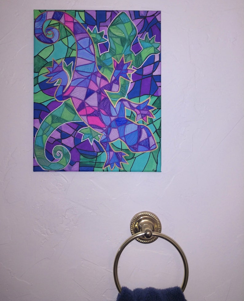 Painting of Geckos Abstract Style Artwork of Purple and - Etsy