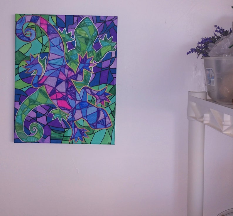 Painting of Geckos Abstract Style Artwork of Purple and - Etsy