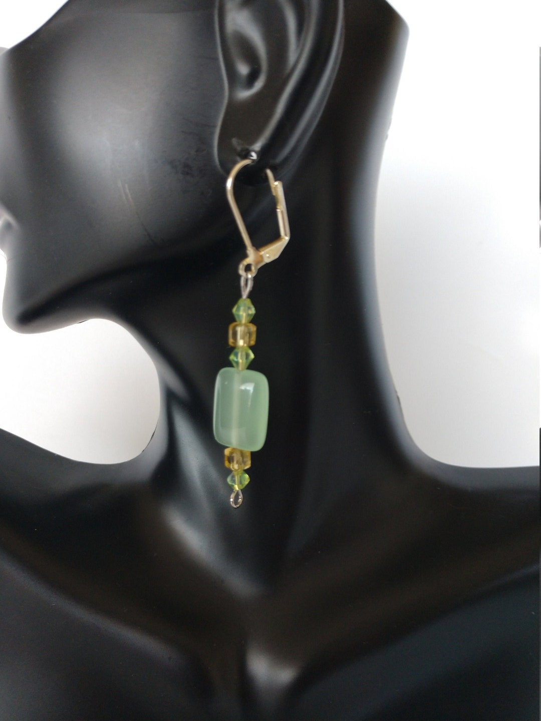 Green Earrings , Green and Yellow Earrings , Pastel Green Glass Beads