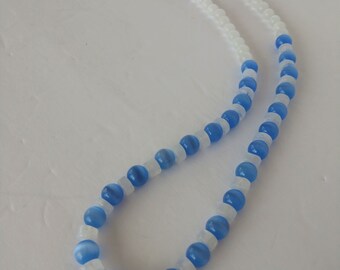 Periwinkle Blue and White Necklace , Lavender Blue and White Necklace , Quartz Necklace With Lavender Blue and White Banded Agate 18.5 Inch