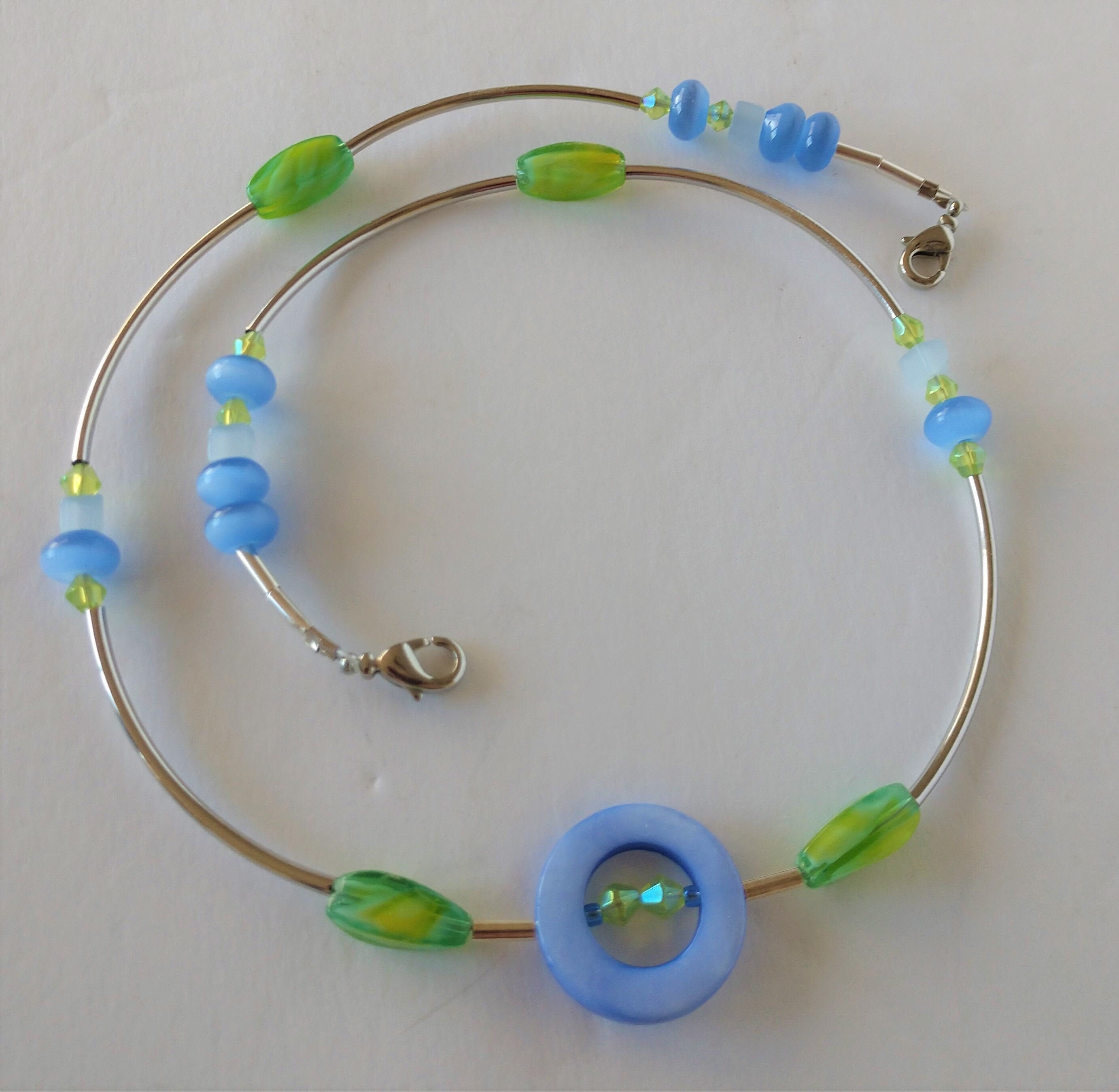 Periwinkle and Green Necklace Lavender 
