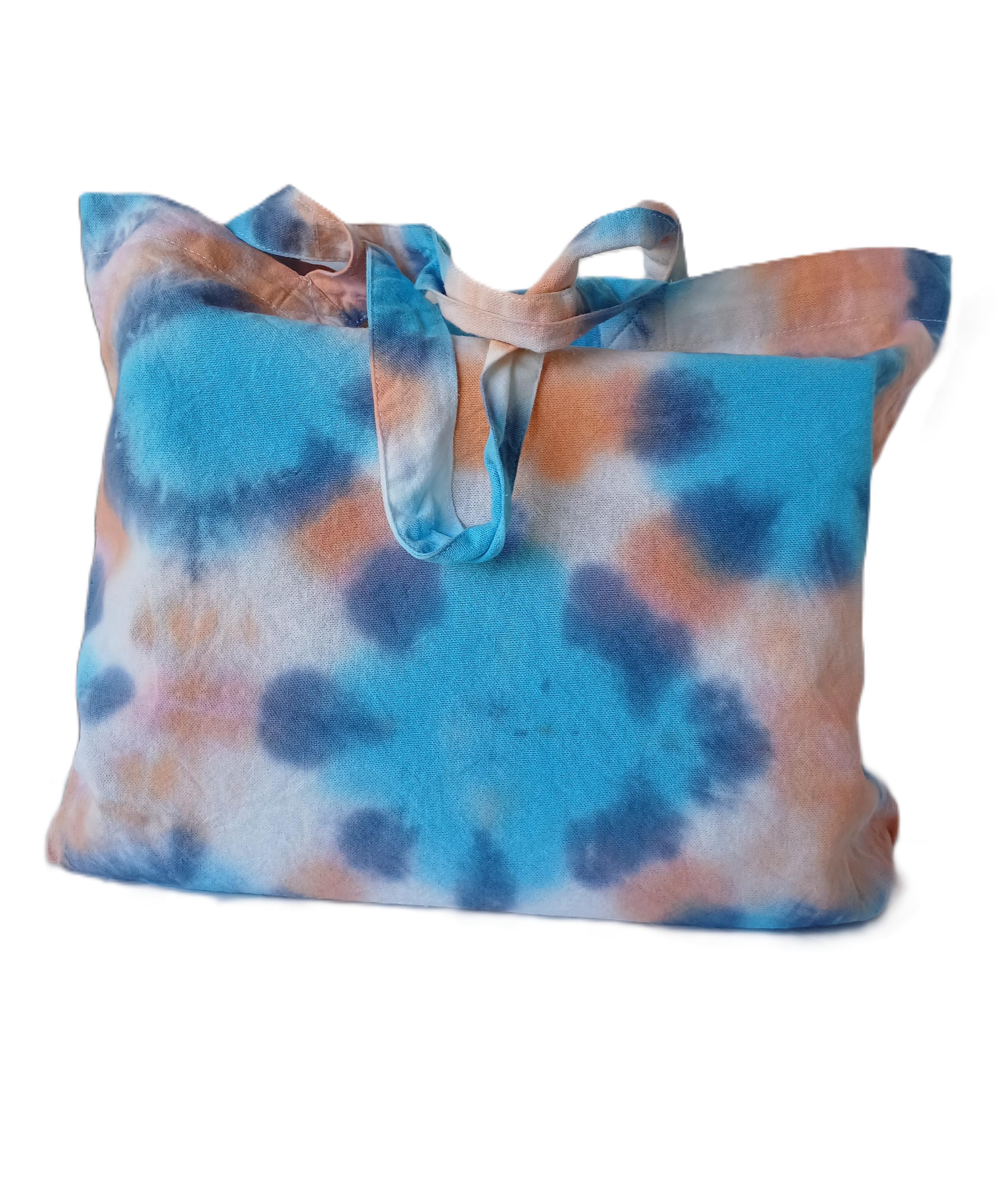 Sac Fourre-tout En Coton Teint Main Tie-dye - Couleurs Jaune Et Rouge/rose - Style Bohème Hippie Années 90 - Neuf