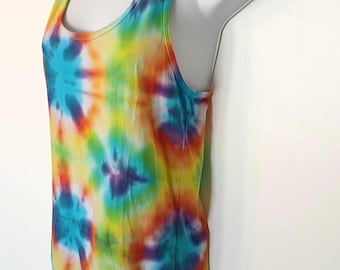 Blusa de algodón teñida a mano, talla pequeña para mujer, con espalda nadadora y efecto tie-dye arcoíris