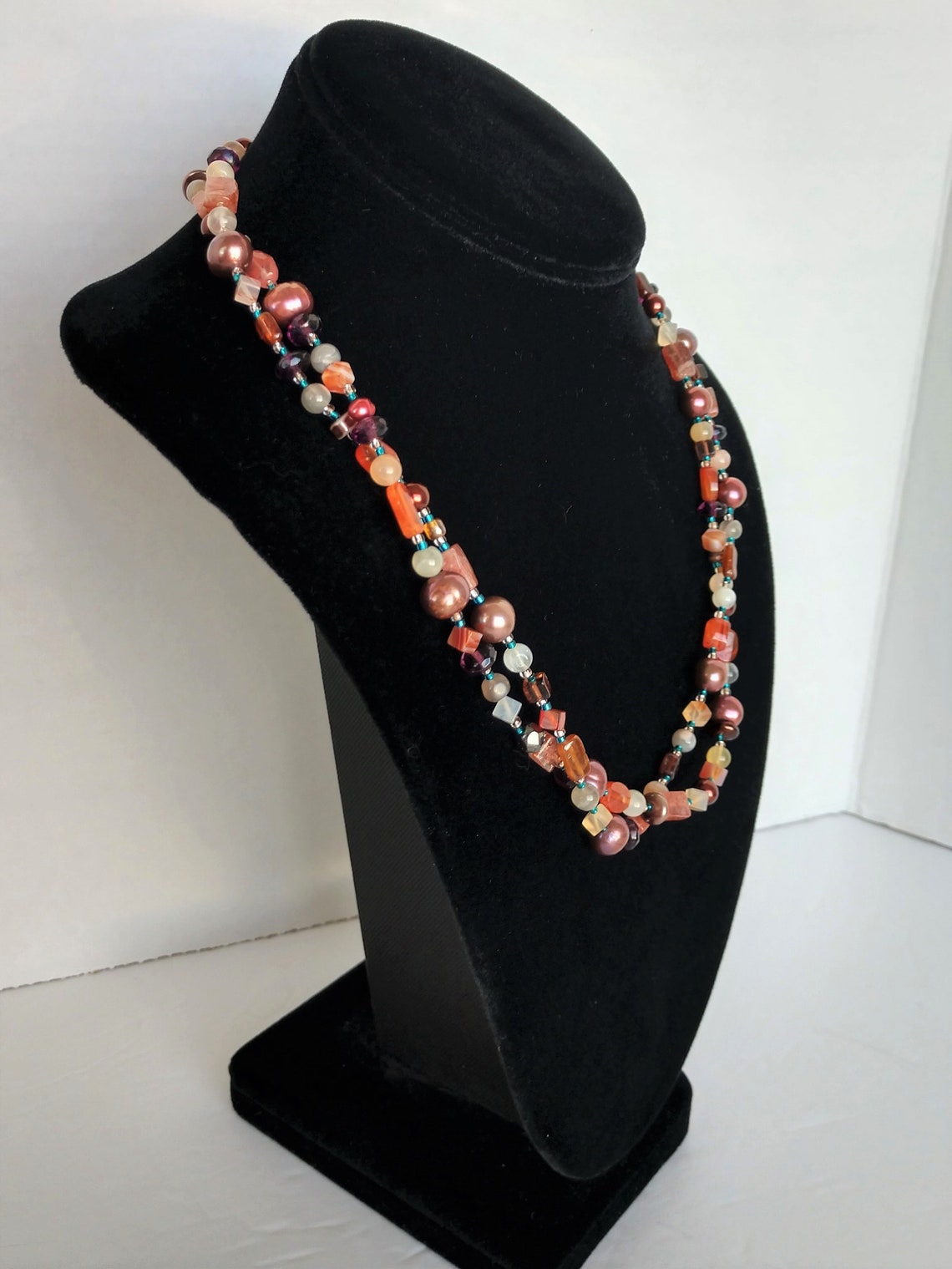 Earth Tone Beaded Necklace with Short Adjustable Chain