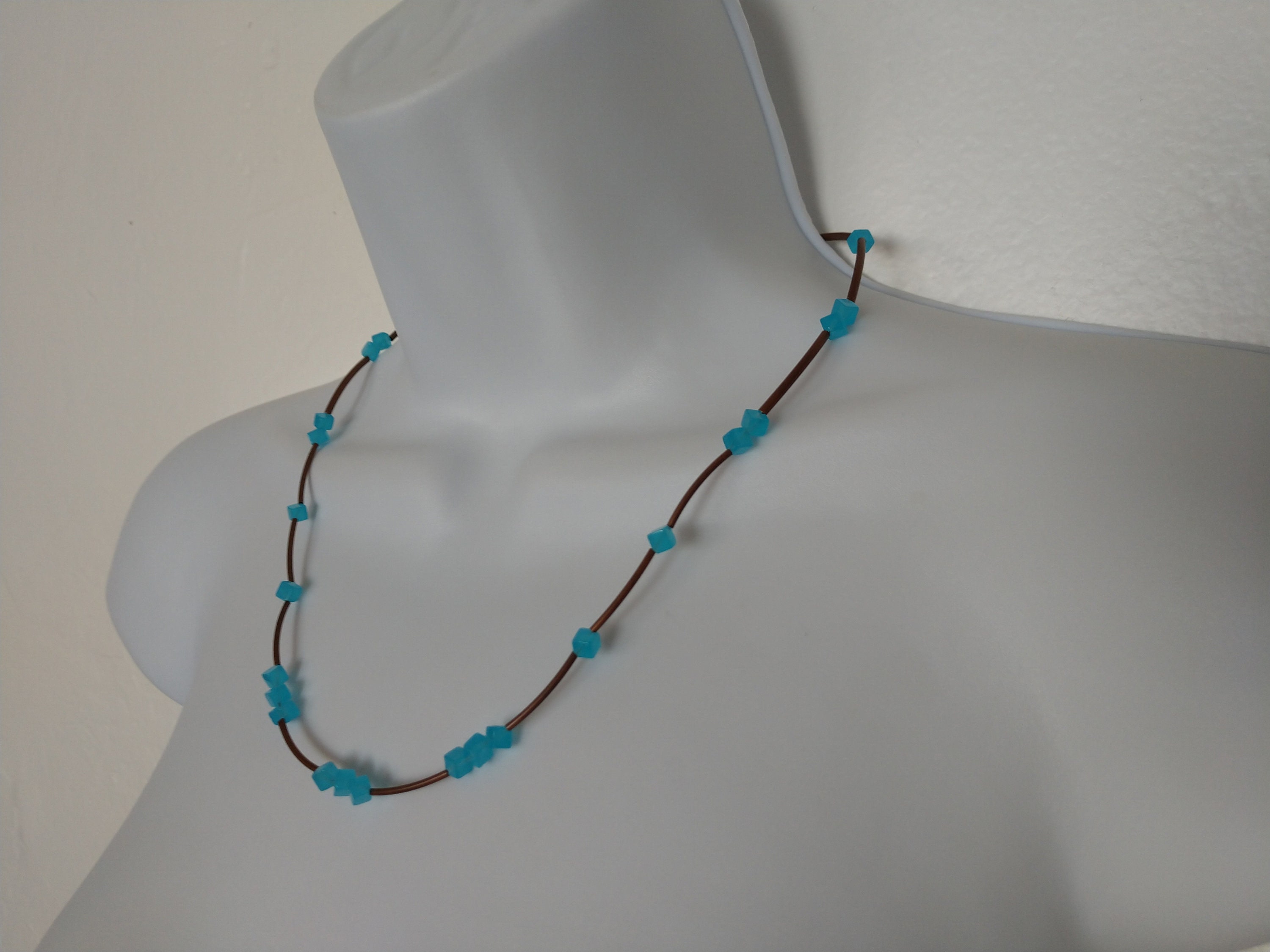 Brown and Blue Necklace , Blue and Brown Necklace , Single Strand