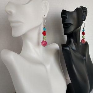 Skull Beaded Dangle Earrings: Día De Muertos Style, Silver Plated (2.25 inch)