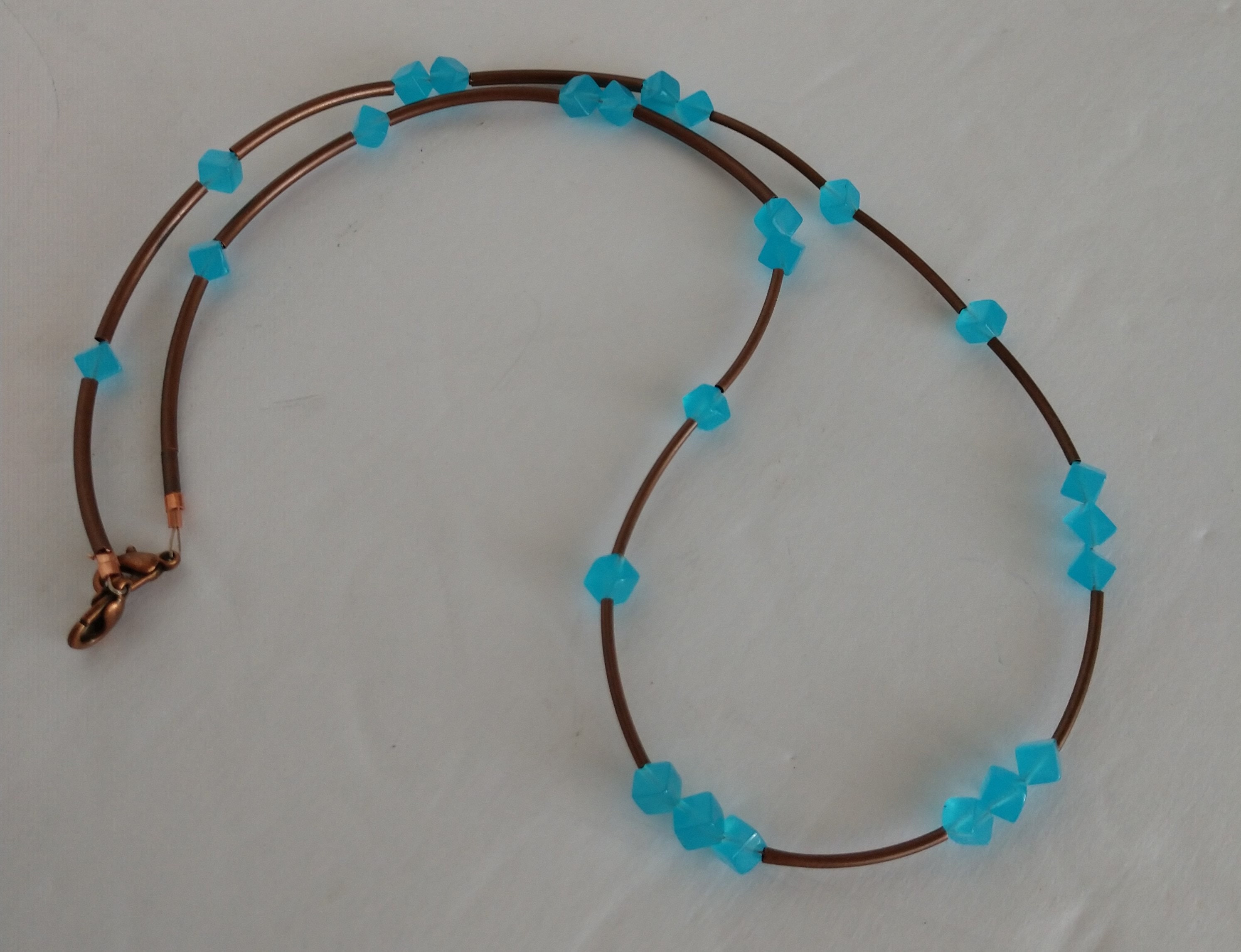 Brown and Blue Necklace , Blue and Brown Necklace , Single Strand