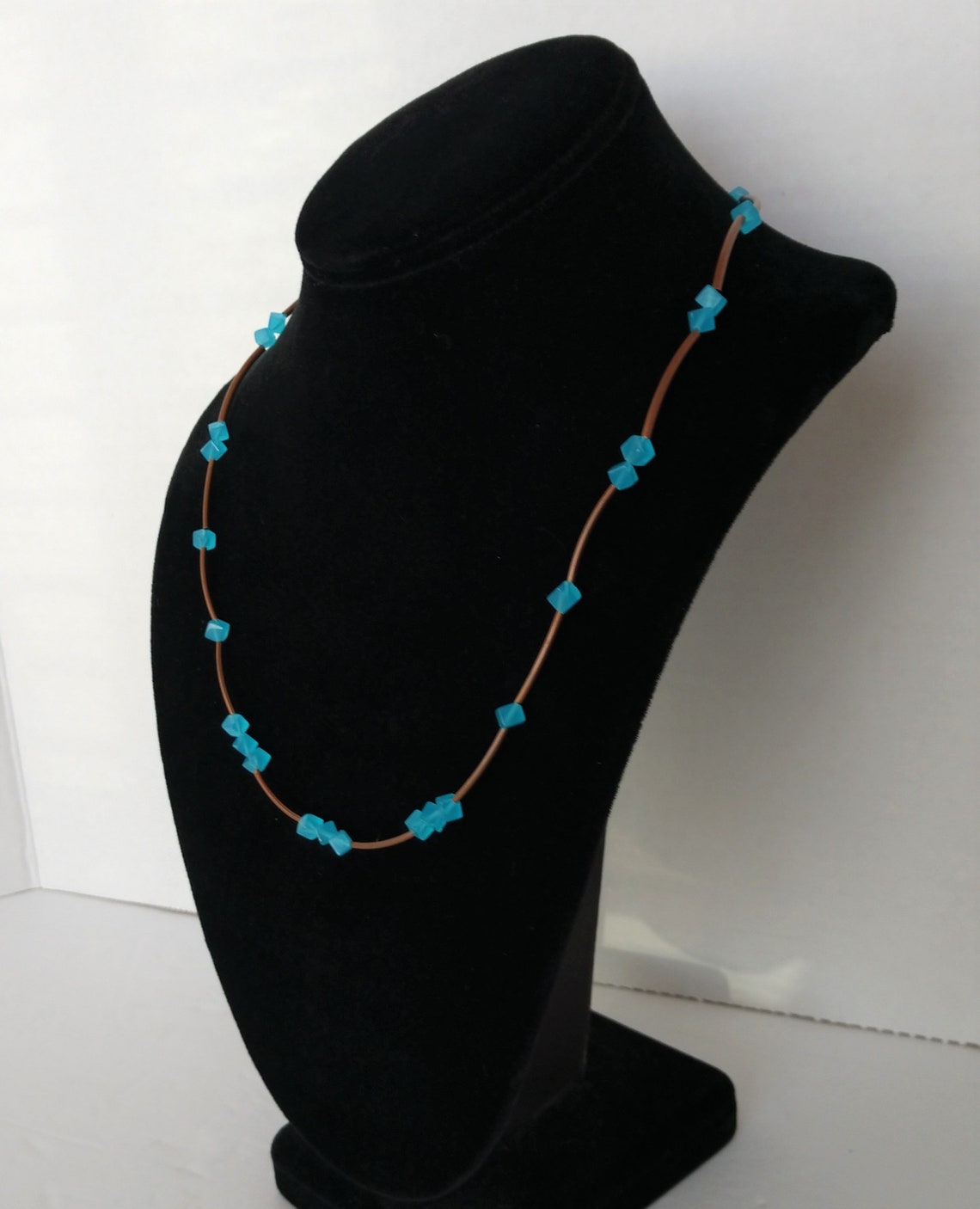 Brown and Blue Necklace , Blue and Brown Necklace , Single Strand