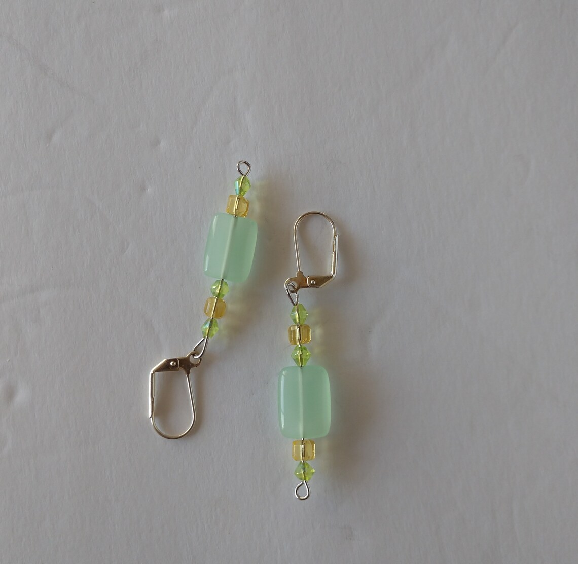 Green Earrings , Green and Yellow Earrings , Pastel Green Glass Beads