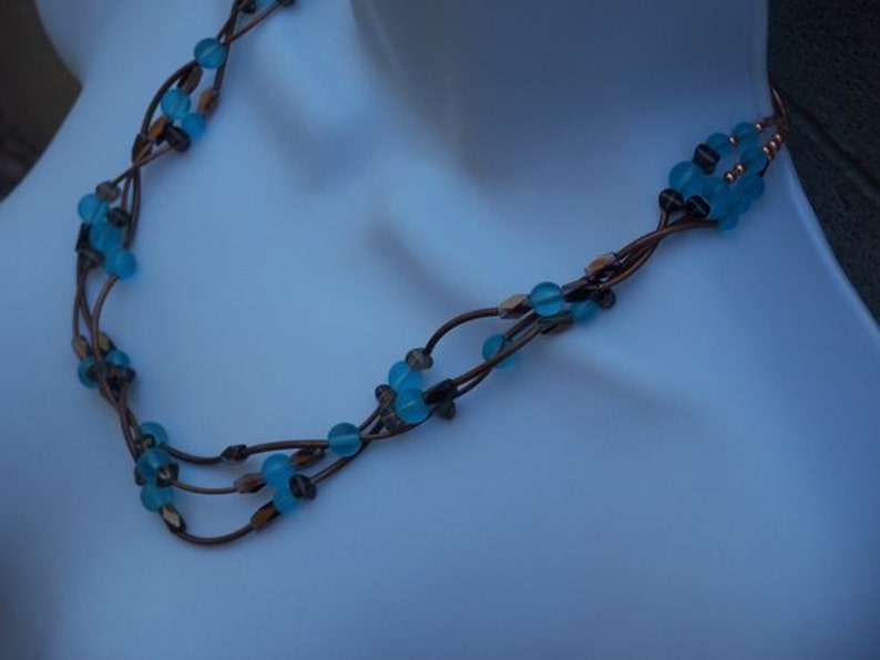 Braune und blaue Halskette Mehrstrang Halskette Kupfer | Etsy