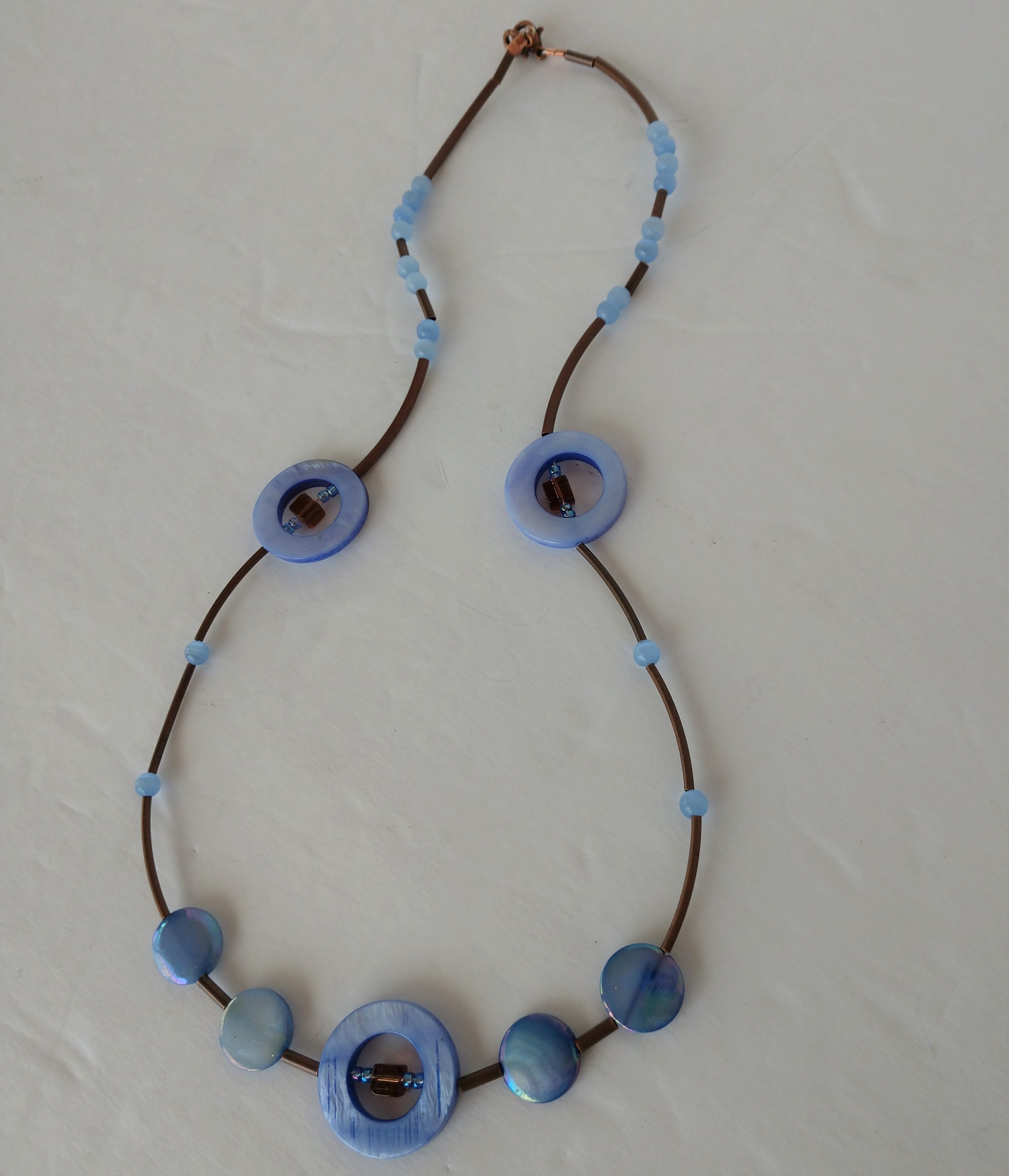 Periwinkle Blue and Brown Necklace , Lavender Blue Necklace With Shells