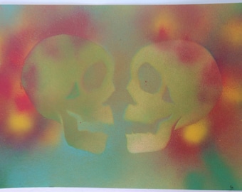 Rainbow Skull Painting: Abstract Acrylic Art on Watercolor Paper (15x11)