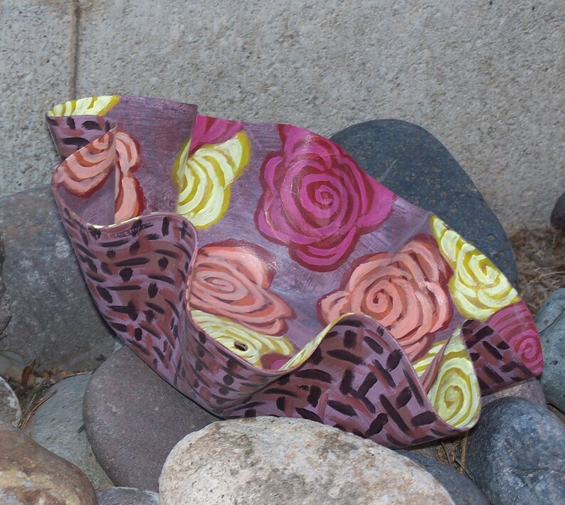 Roses Painted Bowl Floral Bowl Flower Basket Decorative Bowl Record