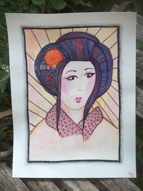 Geisha Painting Geisha Drawing Geisha Art Geisha Portrait Etsy