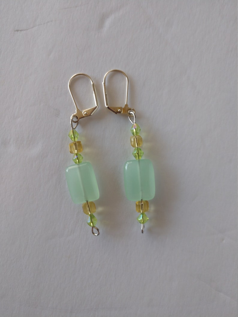 Green Earrings , Green and Yellow Earrings , Pastel Green Glass Beads