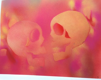 Colorful Skull Painting: Abstract Skulls Artwork on Paper (15x11)