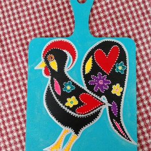 Portuguese Rooster of Barcelos Painting: Folk Art Decorative Plaque