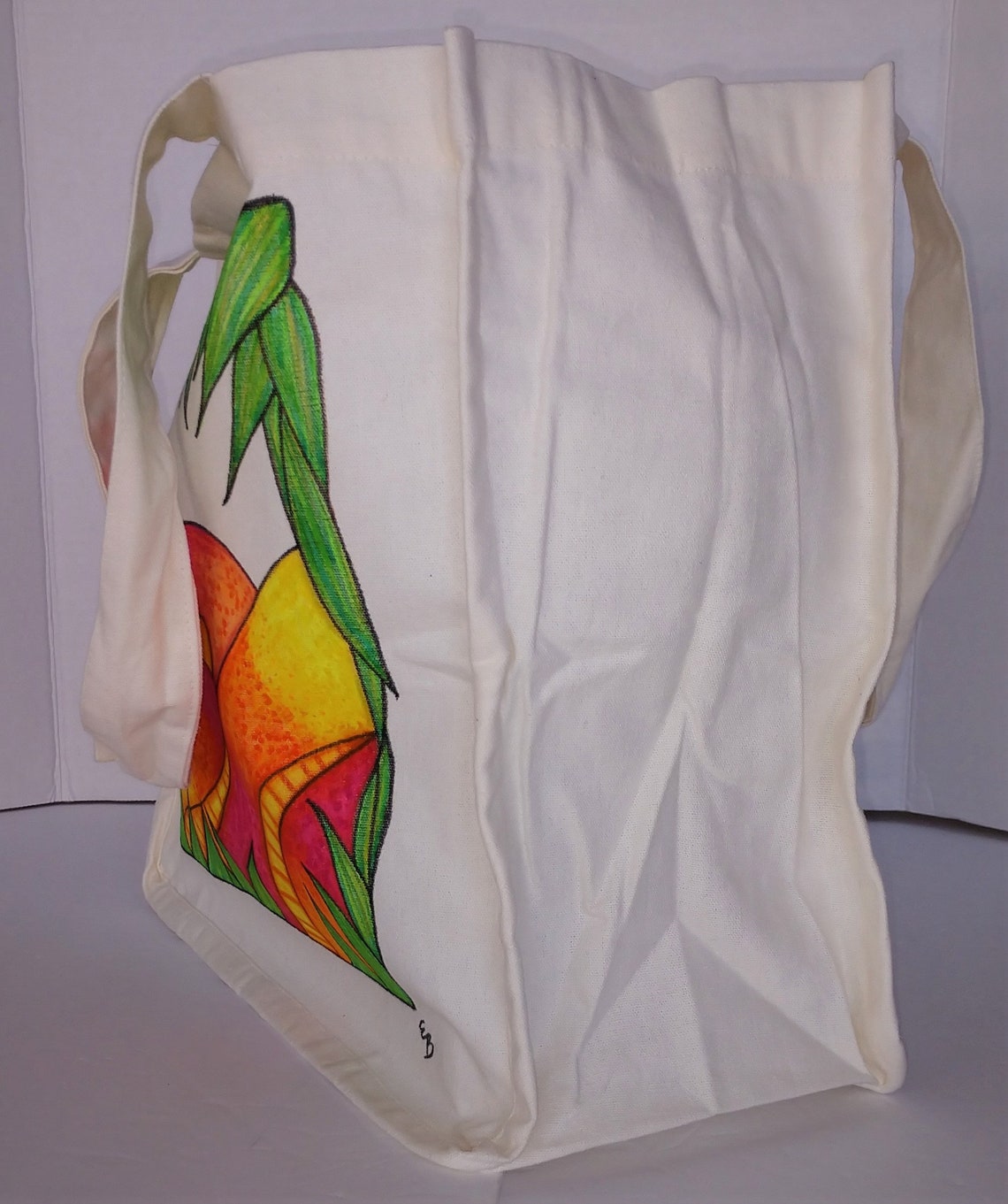 Snake Print Tote Bag , Canvas Bag With Hand Drawn Pink and Yellow Snake ...