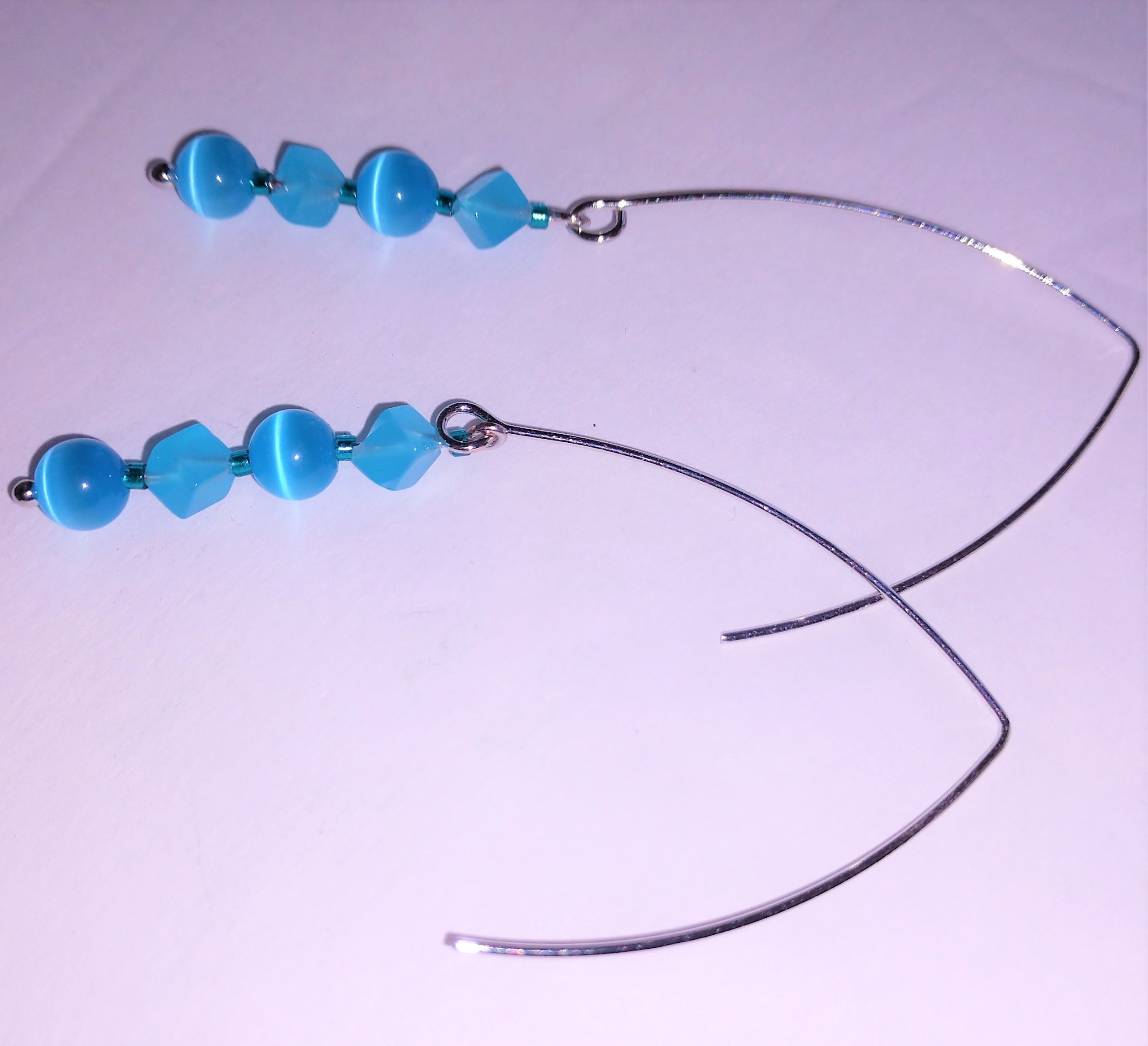 Blaue und silberne Perlenohrringe Aqua Blue Achat und Teal | Etsy