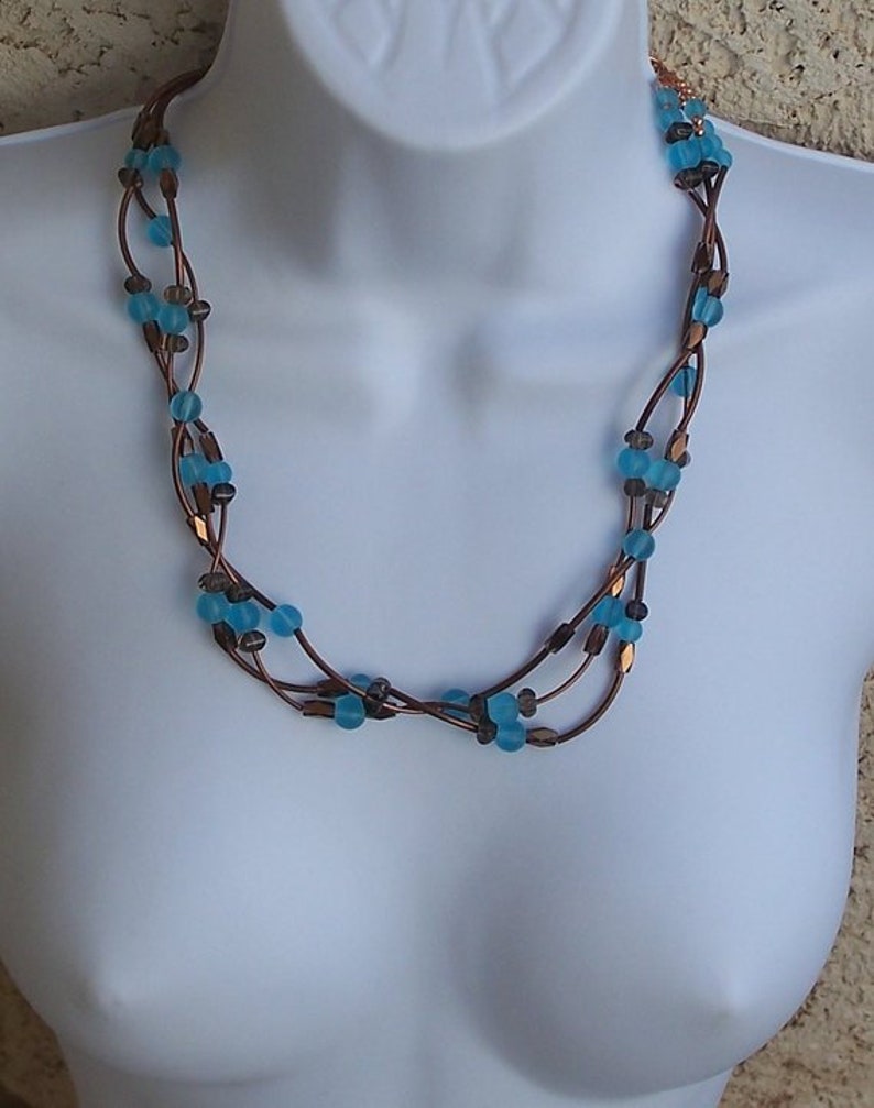 Braune und blaue Halskette Mehrstrang Halskette Kupfer | Etsy