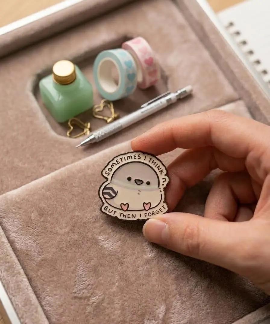 Funny Pigeon Enamel Pin, Forgetful Bird Pin, Witty Relatable Pin, Cute ...