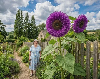 パープルテディベアヒマワリの種 – 家庭菜園に最適な巨大な伝統品種の花50種