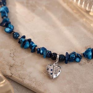 Moon & Back Lapis Lazuli Necklace | Sterling Silver Heart Locket | Handmade Natural Gemstone Necklace | Romantic Gift for Her