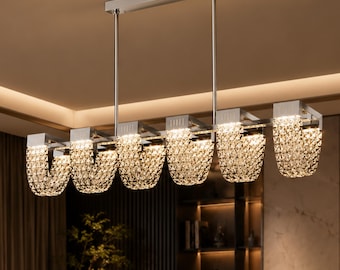 Lámpara de araña lineal de cristal única, luminaria moderna para el hogar, comedor, oficina, luminaria para el hogar, iluminación arquitectónica moderna