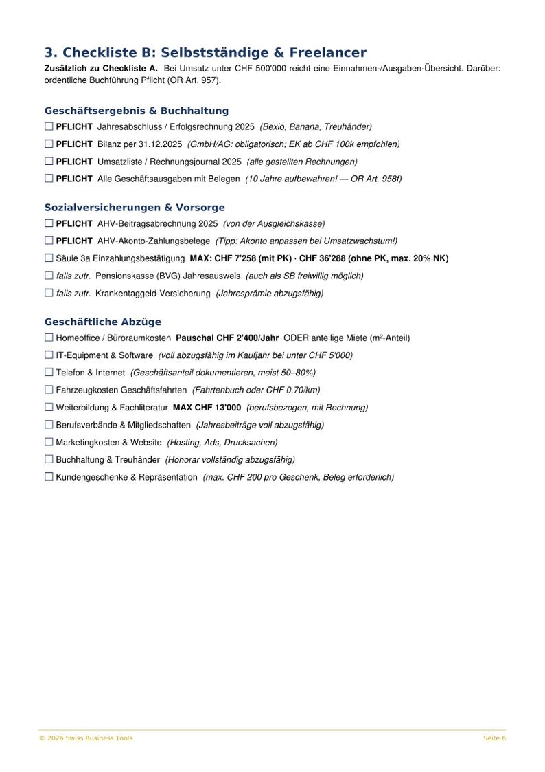 Steuererklärung Schweiz 2026 Checkliste | Steuerabzüge & Tipps | PDF Guide Steuern sparen image 4