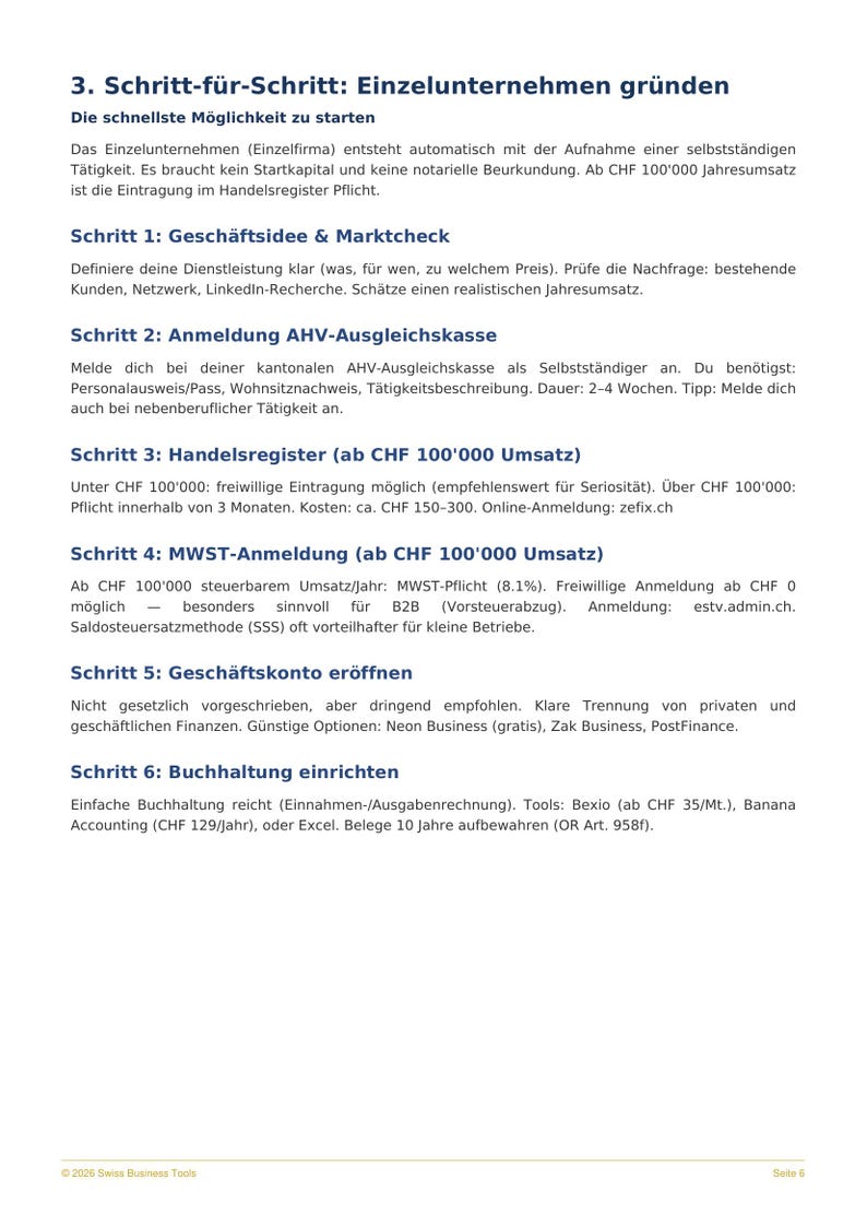 Firma gründen Schweiz 2026 Checkliste | GmbH & Einzelfirma Guide | 17 Seiten PDF image 3