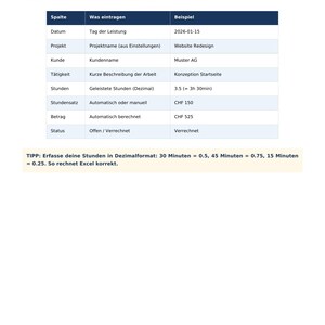 Zeiterfassung Schweiz 2026 — Excel-Vorlage + Praxis-Guide imagen 3
