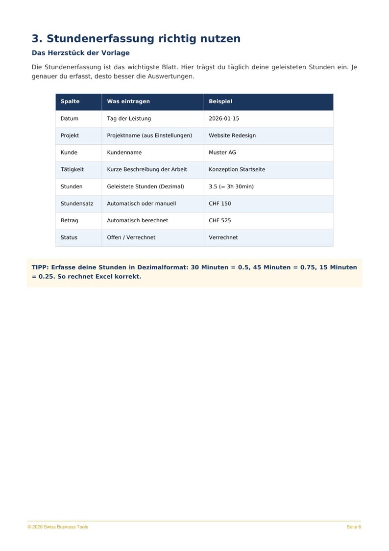 Zeiterfassung Schweiz 2026 — Excel-Vorlage + Praxis-Guide imagen 3