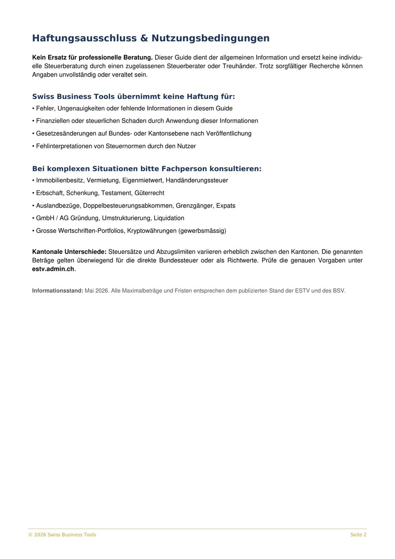 Steuererklärung Schweiz 2026 Checkliste | Steuerabzüge & Tipps | PDF Guide Steuern sparen image 2