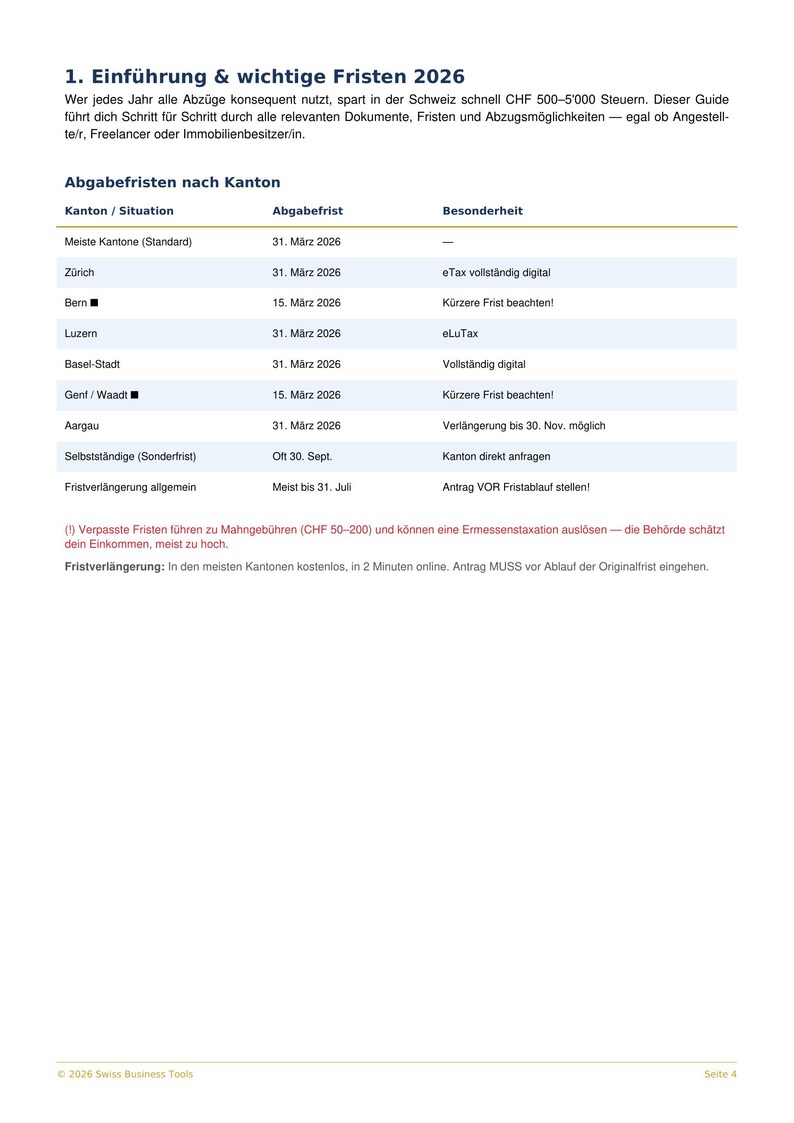 Steuererklärung Schweiz 2026 Checkliste | Steuerabzüge & Tipps | PDF Guide Steuern sparen image 3