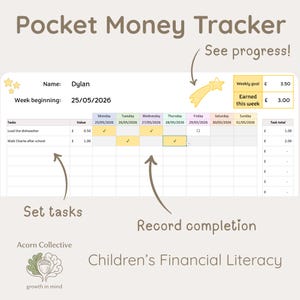 Hoja de cálculo interactiva para el seguimiento de la paga semanal / Educación financiera para niños