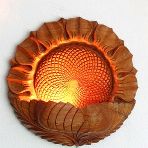 Night lamp Sunflower, To be ordered: Wood carving, Wall hanging, room decor, lighting, floral motiff