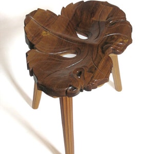Wood Art, Wood Carving, Hand Carved Wooden Stool -Vine Leaf, MADE TO ORDER