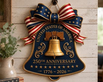 USA 250th Anniversary Wooden Liberty Bell Sign: 1776-2026 Decor, Patriotic Door Hanger, America 250 Fourth Of July Gift