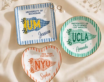 Personalized University Logo Jewelry Dish, Graduation University Ring Dish, Class of Year Ceramic Trinket Tray, College Graduation Dish