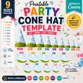 Party Cone Hat Template Bundle, Editable Canva Party Hat Template, Printable Paper Cone Hat, Kids Birthday Party Hat, 9 Sizes DIY,  Hat SVG product logo