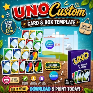 Bearbeitbare UNO-Kartenvorlage für Canva | Individuelle Spielkartenvorlage | Druckbare Spielkarten | Personalisiertes Kartenset | DIY-Partyspiel | Digital