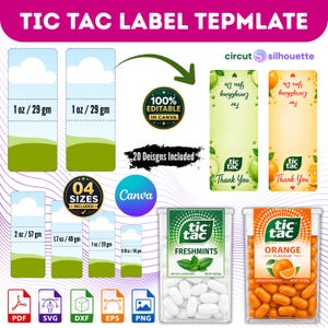 Editable Tic Tac Label Template Canva | Custom Tic Tac Wrapper Labels | Thank You Party Favor Mint Labels | 20 Designs | Instant Download