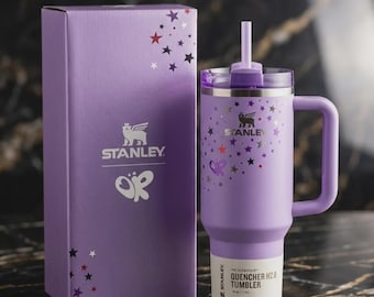 Stanley 40oz Quencher H2.0 Tumbler Purple Butterfly Star Print Travel Cup Mug