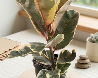Ficus Tineke Live Plant: Variegated Rubber Tree, Indoor Houseplant Decor