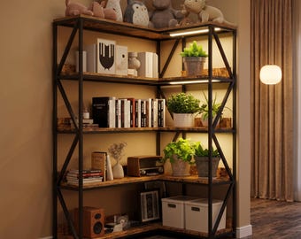 Convertible L-Shaped Bookshelf with Grow Light | 71" Tall Plant Storage (100LB Capacity)