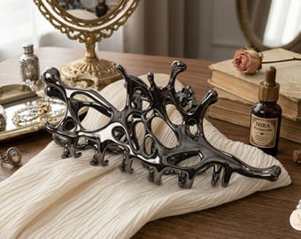 Y2K Geometric Metal Hair Claw, Silver Korean Shark Clip, Large Minimalist Clamp Accessory