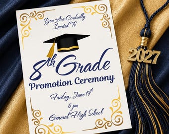 8th Grade Graduation Invitation, Promotion Ceremony Invite Template, Editable Canva Invite, Instant Download
