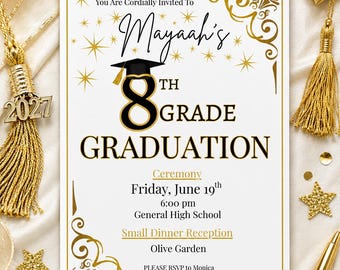 8th Grade Graduation Invitation, Editable Canva Template, Class of 2027 Graduation Invite, Middle School Graduation Party Invitation