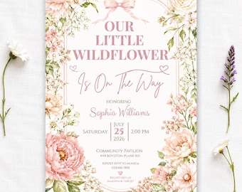 Wildflower Baby Shower Invitation, Baby in Bloom Floral Invite (Editable Canva Template)